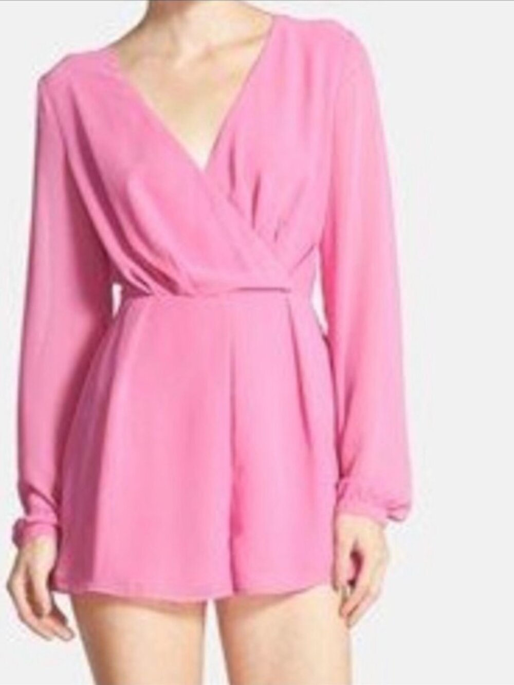 Glamorous Surplice Long Sleeve Romper Pink (L)
